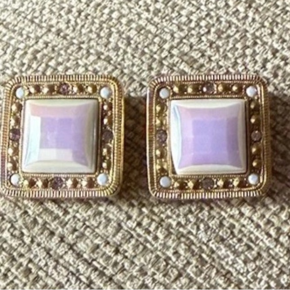 Vintage Gold and Purple Square Earrings